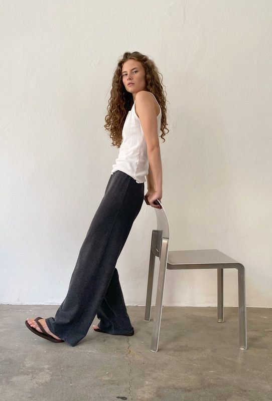 Geifa Knit Pants Grey Melange